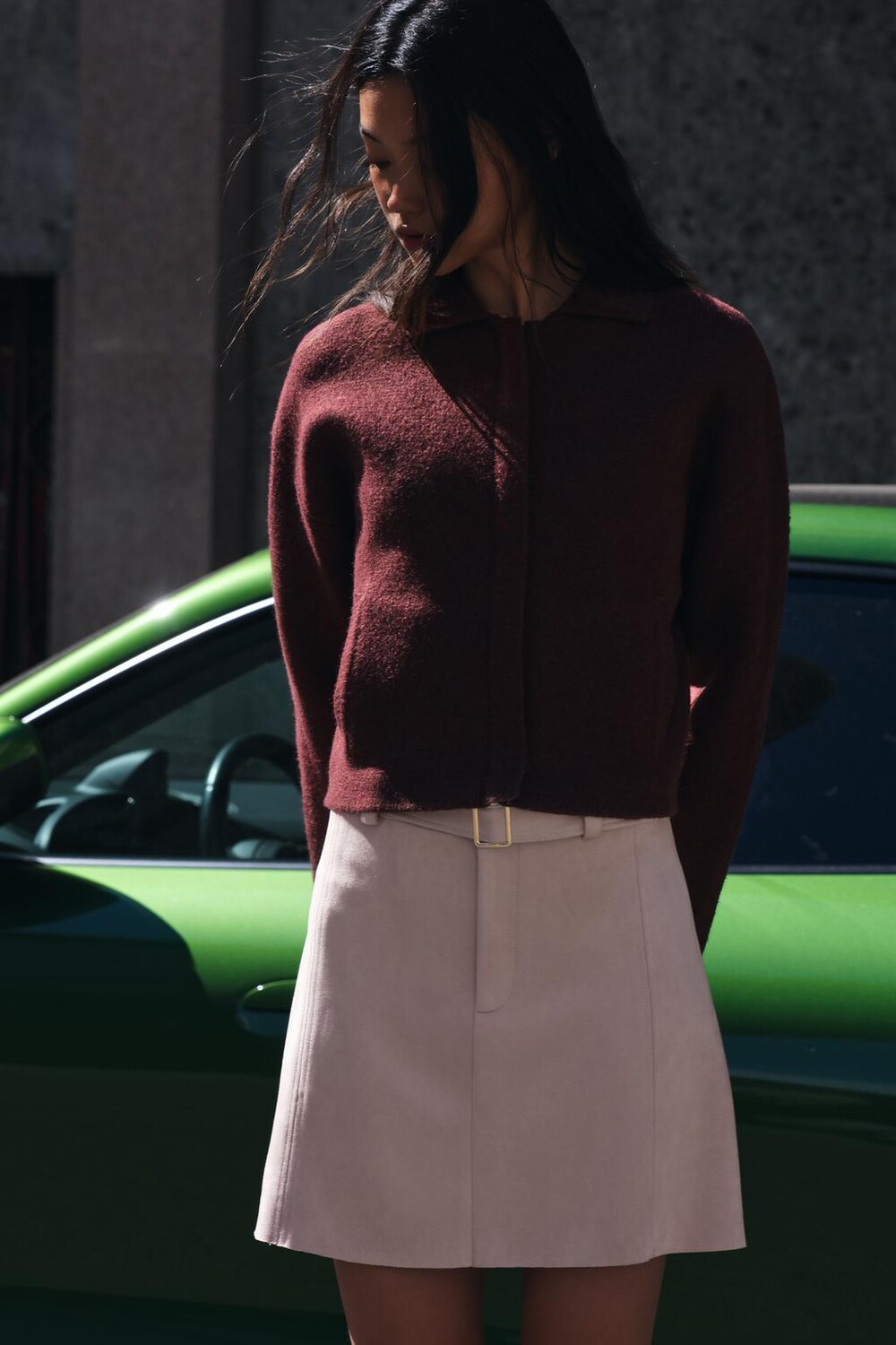 

Однотяжная трикотажная куртка-бомбер ZARA, бордовый