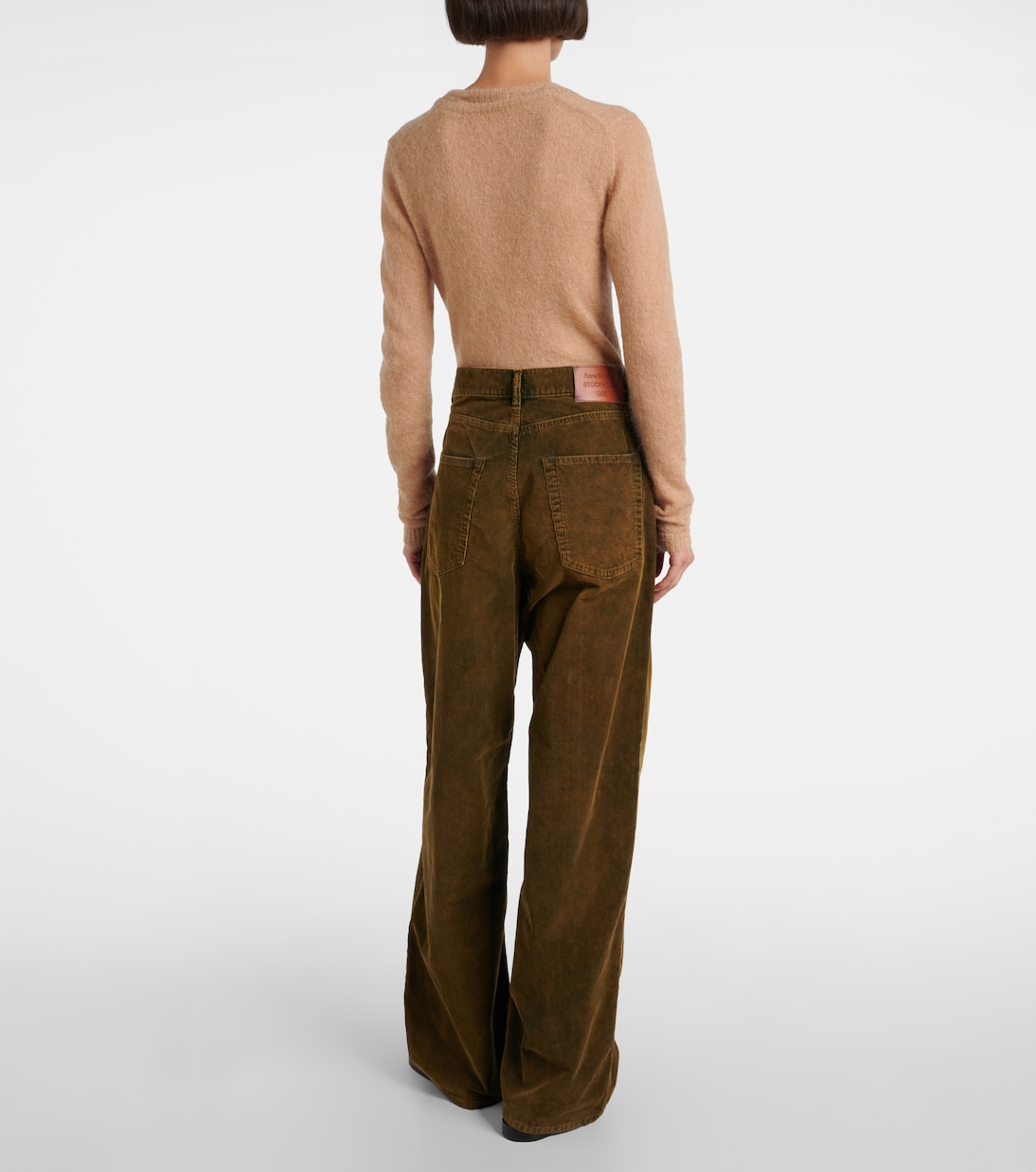 Брюки широкие из хлопкового вельвета со средней посадкой Acne Studios, Olive Green — фото 3