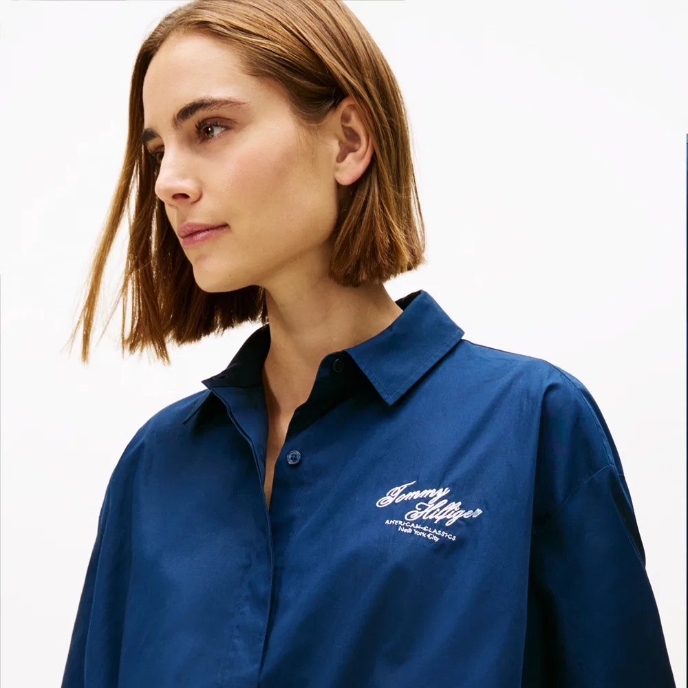 Женская блузон-рубашка с кулиской тёмно-синего цвета от Tommy Hilfiger Women — фото 4
