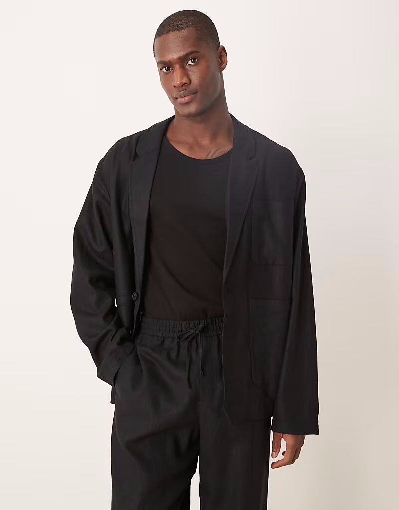 

Свободный пиджак из черного твила без подкладки Asos Design