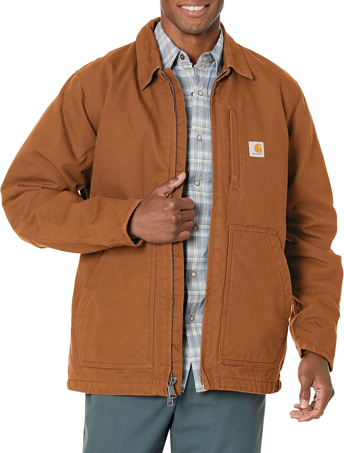 

Мужская куртка свободного кроя Carhartt из стираной утки с подкладкой из шерпы, Carhartt Brown