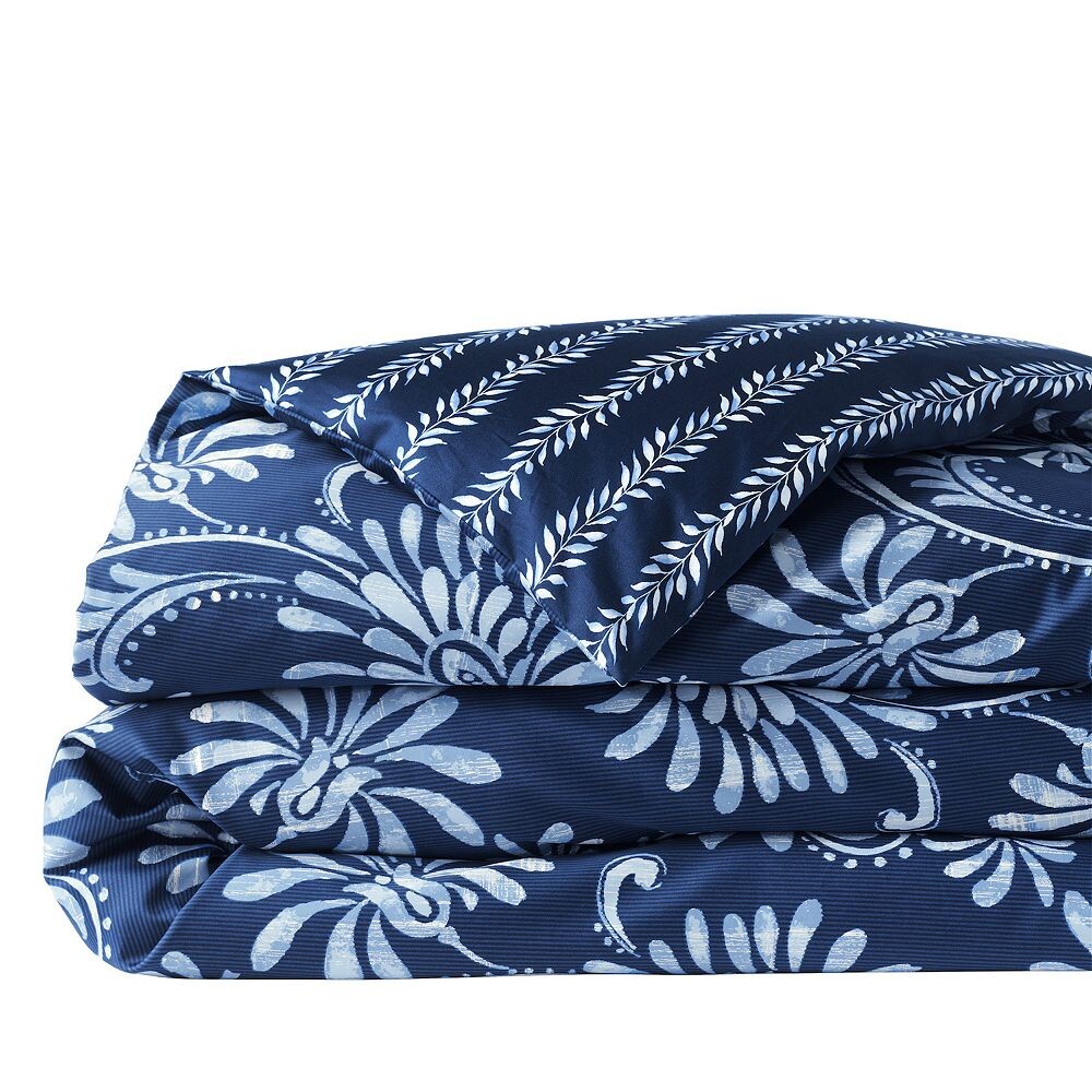 

Пододеяльник Lands' End Supima из хлопкового сатина с принтом, цвет Navy Floral Swirl
