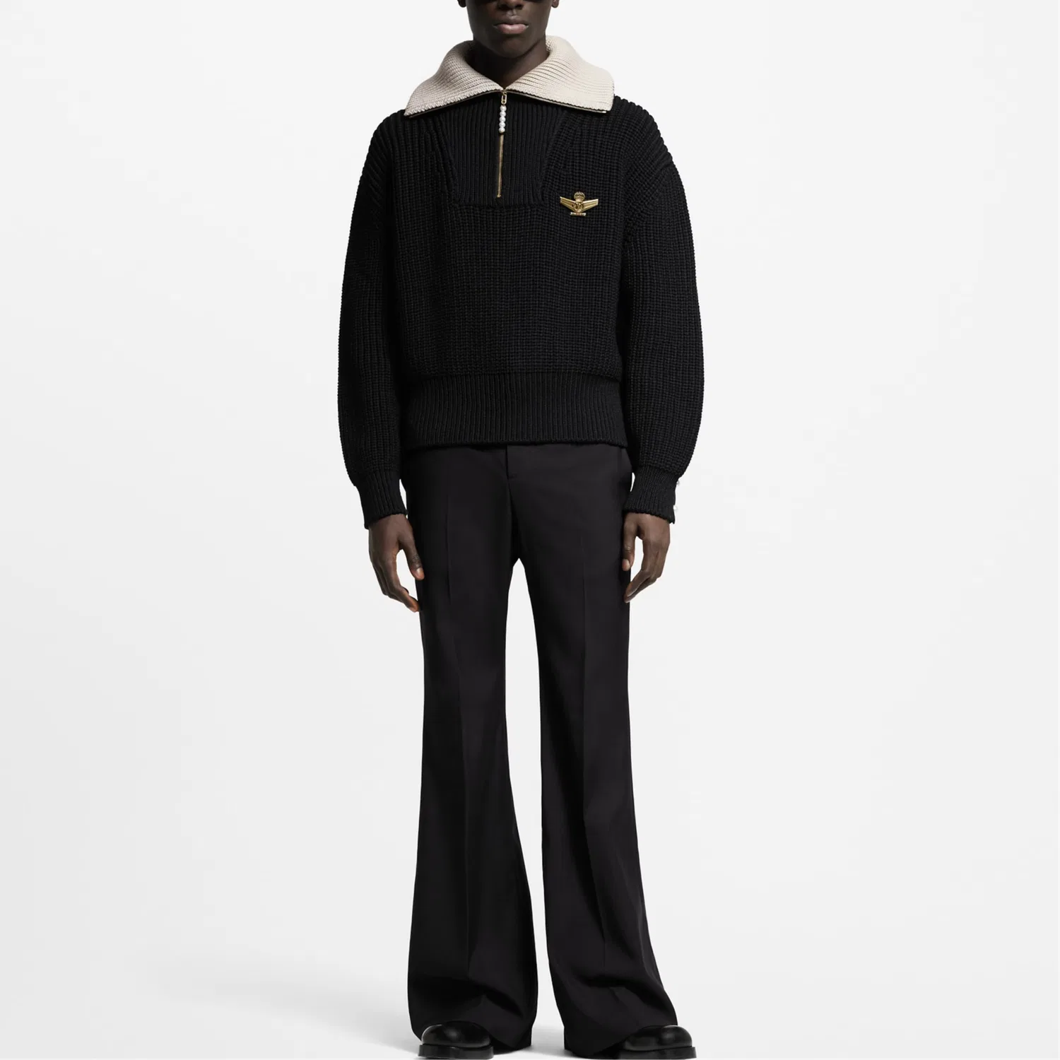 Свитер полушерстяной чанки с полузастежкой-молнией LOUIS VUITTON, Black — фото 3