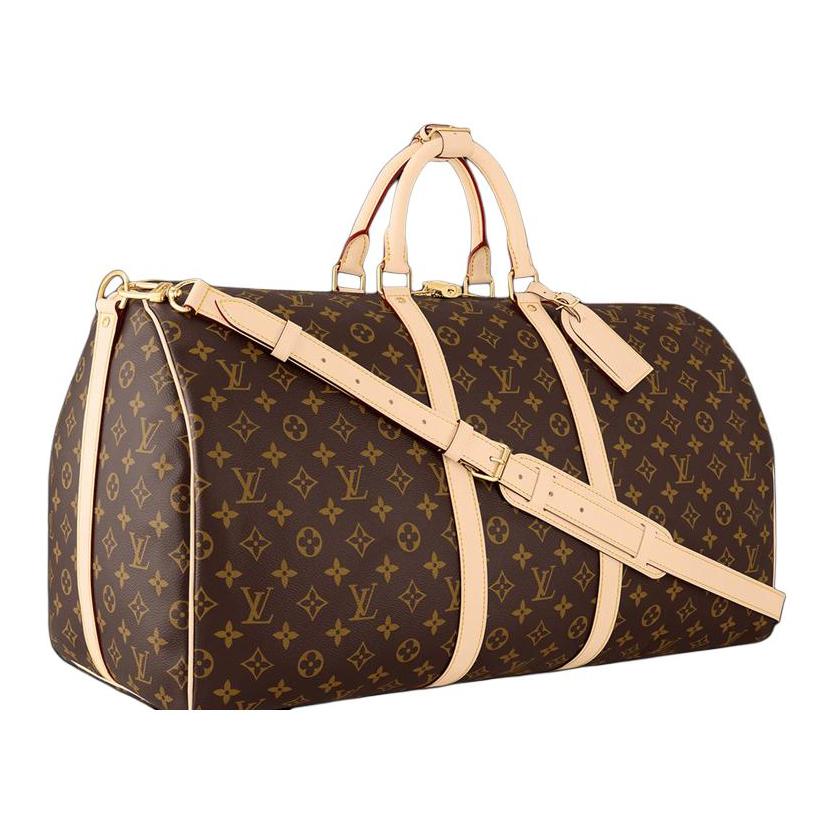 LOUIS VUITTON Keepall Canvas With Leather Travel Bag, Shoulder Bag, Crossbody Bag, Handbag Men's Brown — фото 2