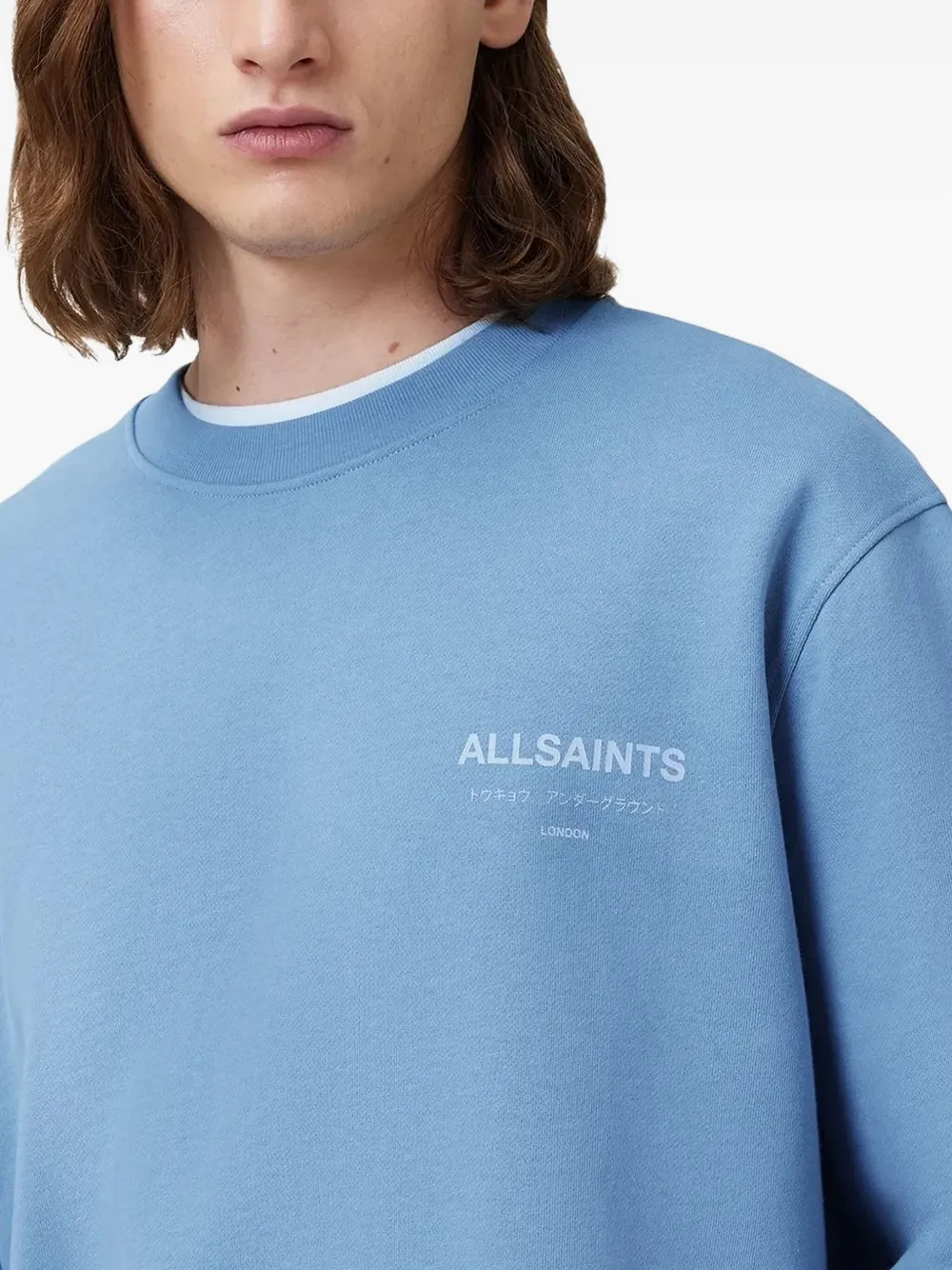 Толстовка с круглым вырезом и вышитым логотипом AllSaints, синий — фото 4