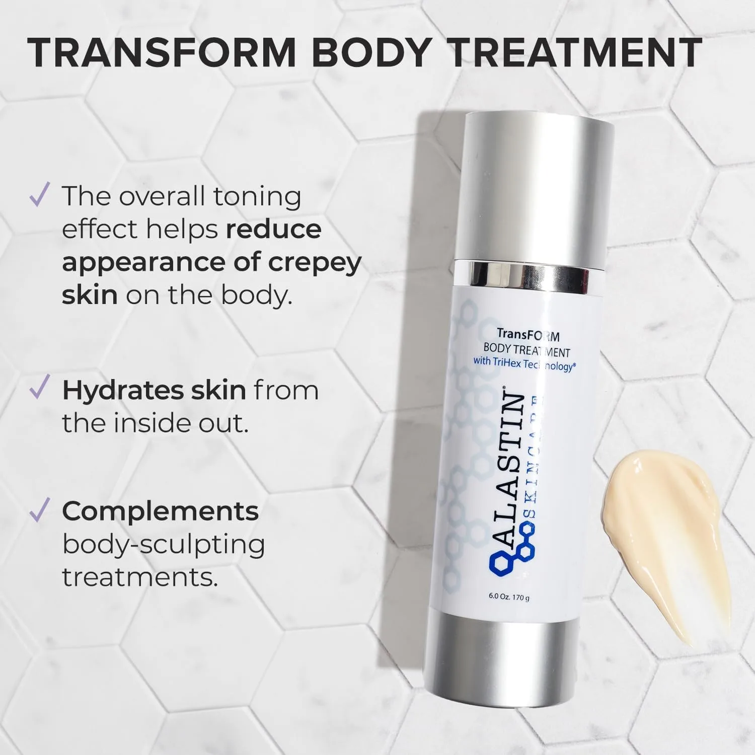 Увлажняющий крем для тела ALASTIN Skincare TransFORM Body Treatment (170 мл) помогает бороться с признаками старения и восстанавливает кожу, склонную к дряблости. — фото 2