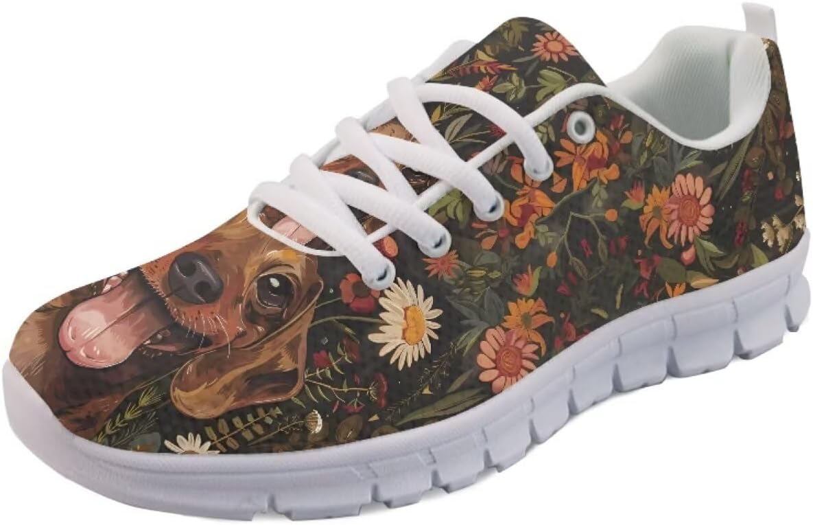 

Женские осенние кроссовки на шнуровке, повседневные слипоны для бега и ходьбы, спортивная обувь для женщин Getelinseng, Retro Dog Floral