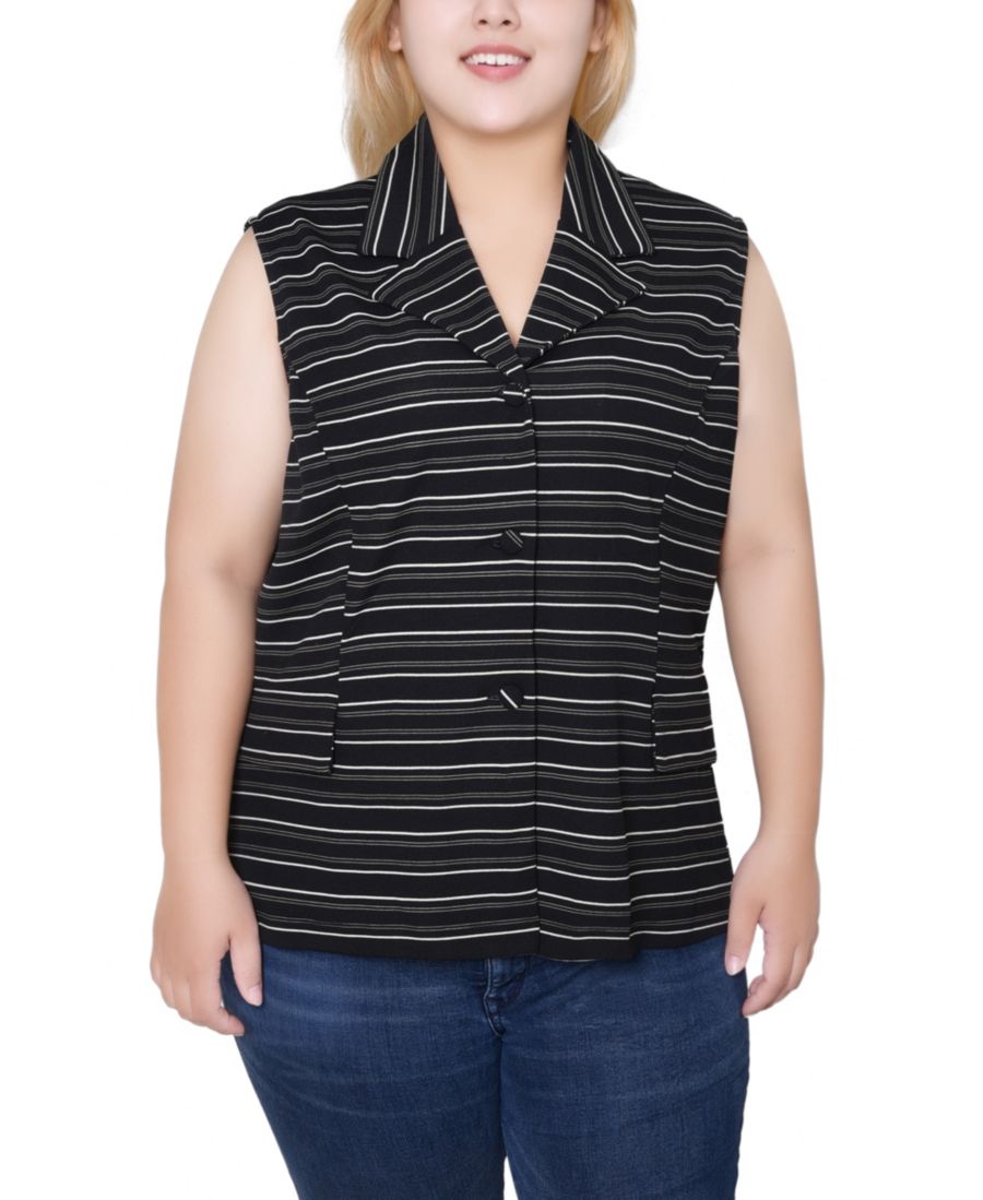 

Женская безрукавная куртка-жилет для дайвинга больших размеров NY Collection, Black Ivory Ocha Stripes