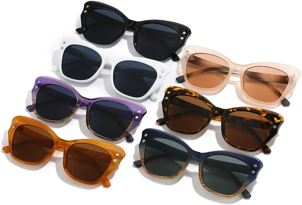 

Большие солнцезащитные очки «кошачий глаз» для женщин, модные, яркие, с защитой от УФ-излучения UV400, ретро, ​​для мужчин, с заклепками UUPTTPL, Leopard Tea