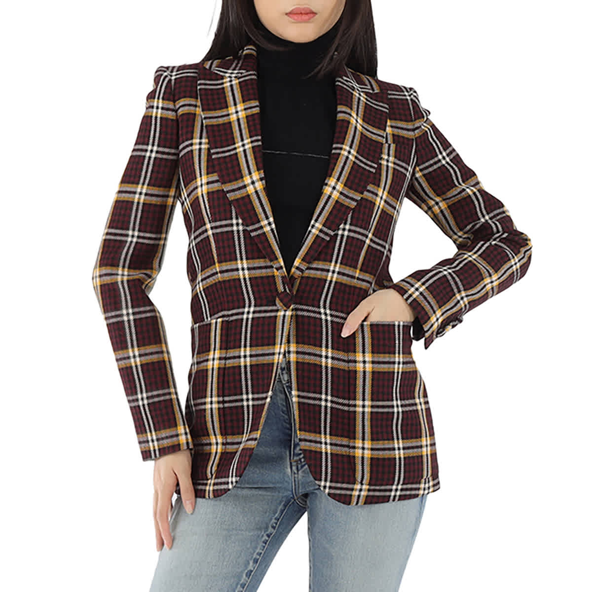 

Burberry Женский Бордовый Клетчатый Шерстяной Твиловый Блейзер
