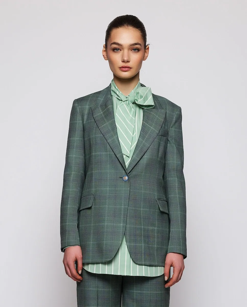 

Женский шерстяной пиджак в клетку Mirto, зеленый
