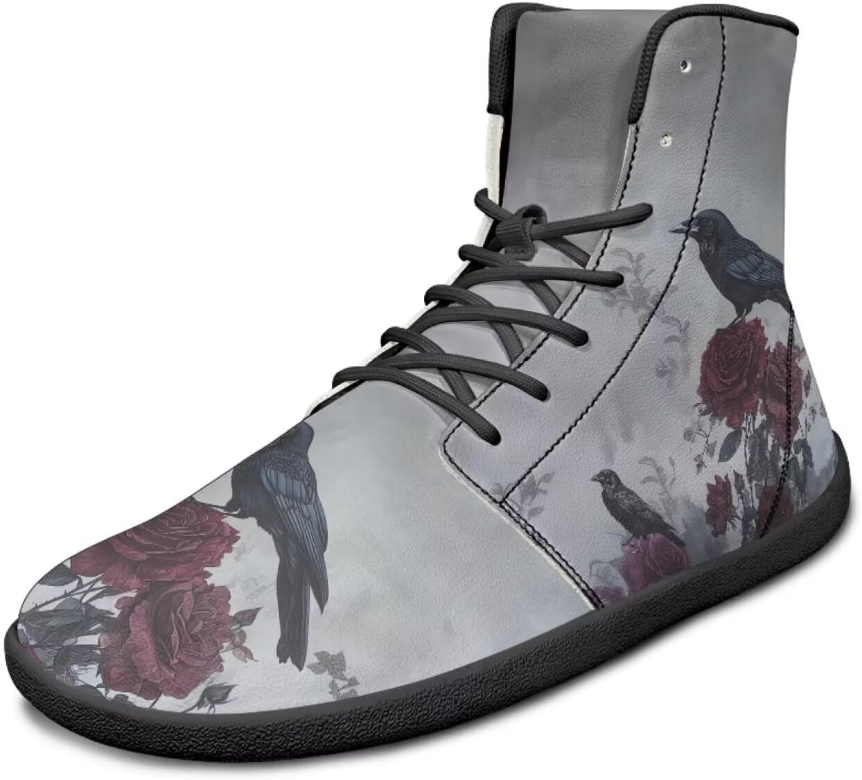 

Высокие кроссовки с рисунком птицы, ультралегкие, мужские, с широкой колодкой, ботинки, кроссовки для бега с нулевым перепадом Watdotory, Red Rose Raven Design