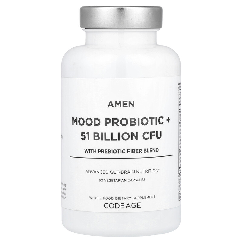 

Codeage, Mood Probiotic +, добавка с пробиотиками, со смесью пребиотиков и клетчатки, 60 вегетарианских капсул