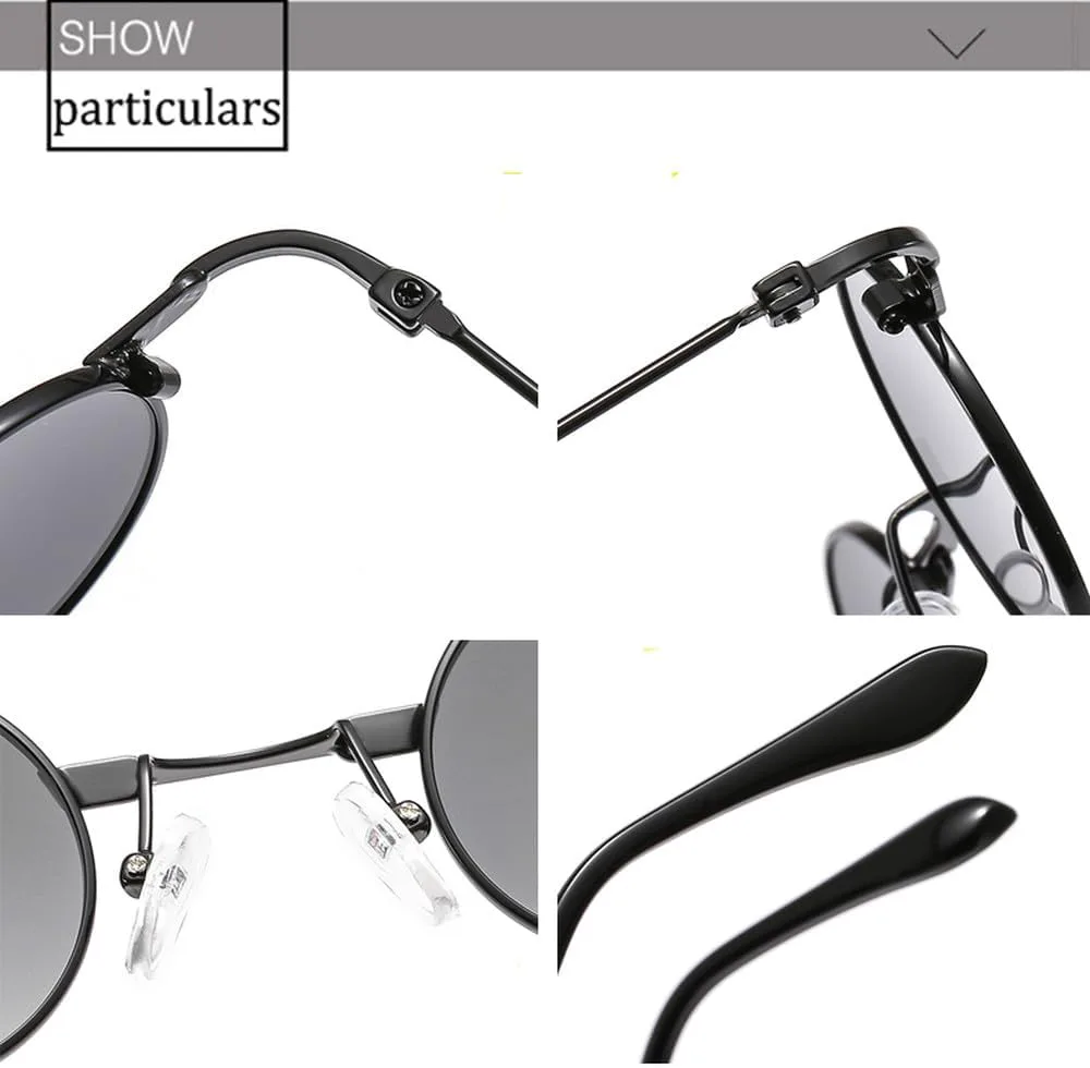 

Винтажные мужские и женские солнцезащитные очки в стиле ретро-панк, маленькая круглая металлическая оправа, цветные линзы, модные очки HHZZYVY, C1 Black-grey