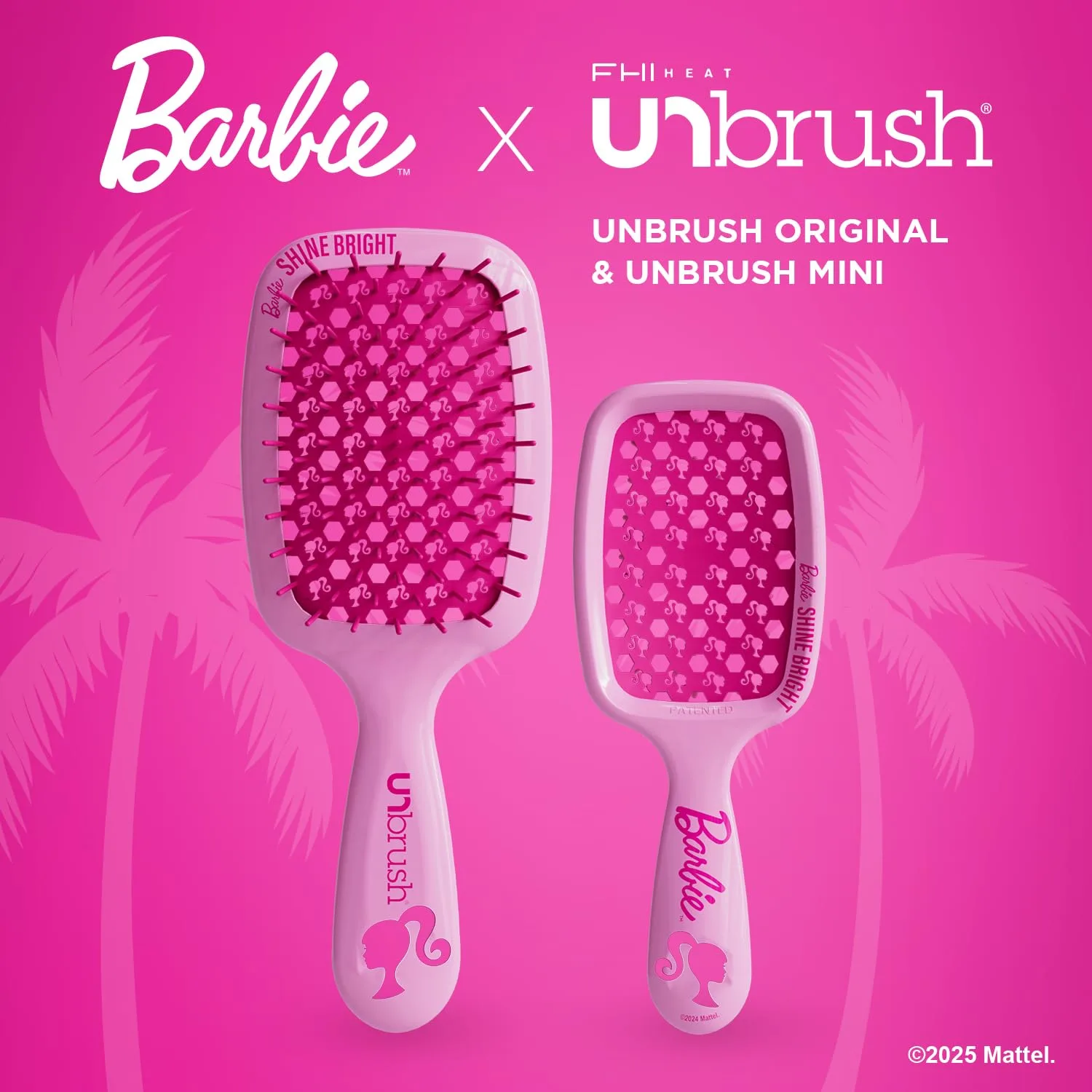 Набор расчесок для распутывания волос UNbrush Barbie - Shine Bright - Розовый Fhi Heat, Pink — фото 3