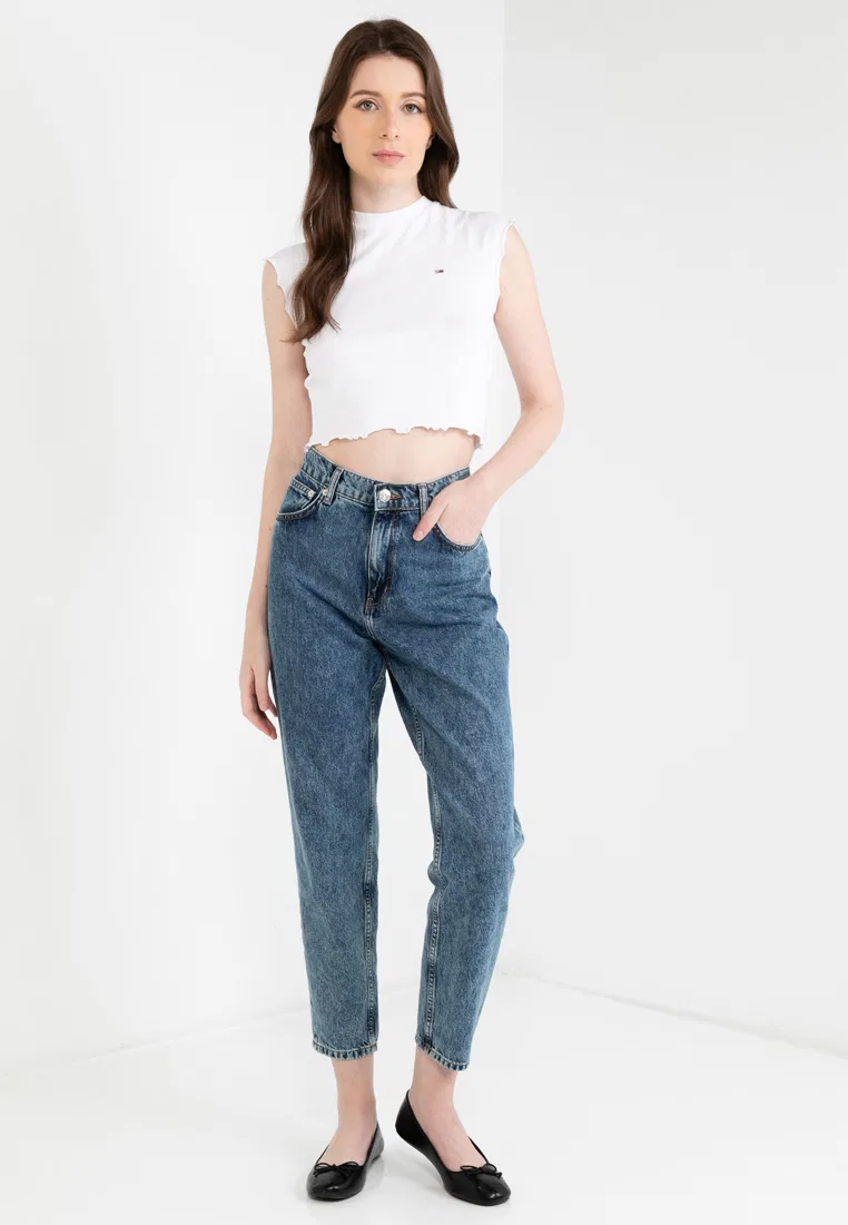 Топ укороченный, rib, Tommy Jeans Tommy Hilfiger, белый — фото 4