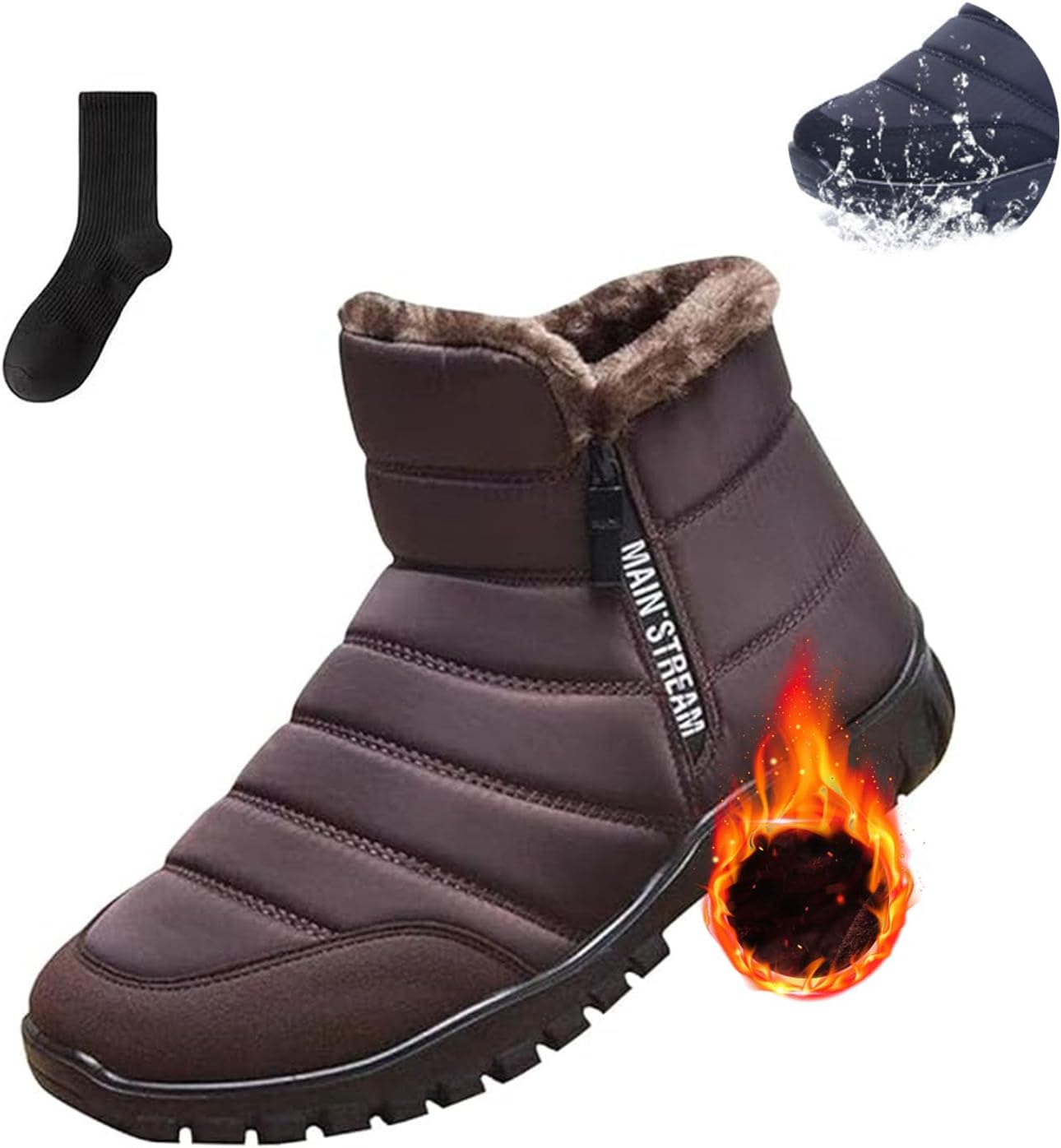 

Мужская ортопедическая обувь, водонепроницаемые зимние мужские ботинки с мехом, утепленные зимние ботильоны с молнией на щиколотке Noworfewer, Coffee