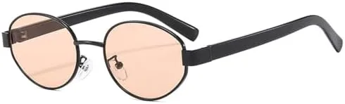 

Ретро металлические овальные солнцезащитные очки 2027 года для женщин, прозрачные линзы, защита от УФ-излучения UV400, для мужчин, в стиле панк MTZJH, Black Champagne