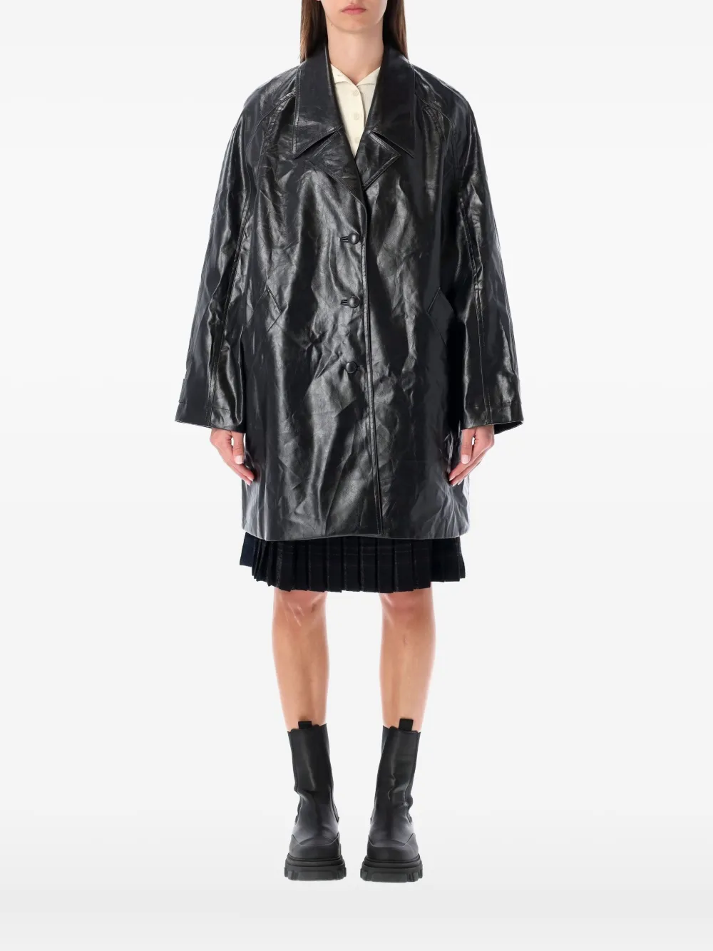 

Однобортное пальто из искусственной кожи Low Classic, черный