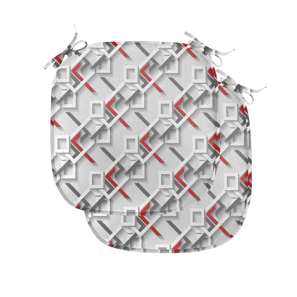 

Подушки на обеденный стул ABAKUHAUS с геометрическим рисунком, современный дизайн в виде сетки, декоративная водонепроницаемая подушка с ремнями для кухонных сидений, 40 см x 40 см — упаковка из 2 шт., цвет «Кока-Серый», Белый Красный