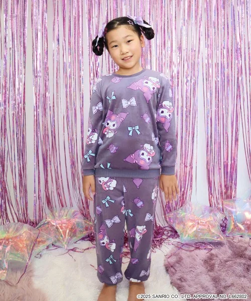 Комплект пижамы детский Kuromi stretch soft boa длинный рукав, чакоул-серый