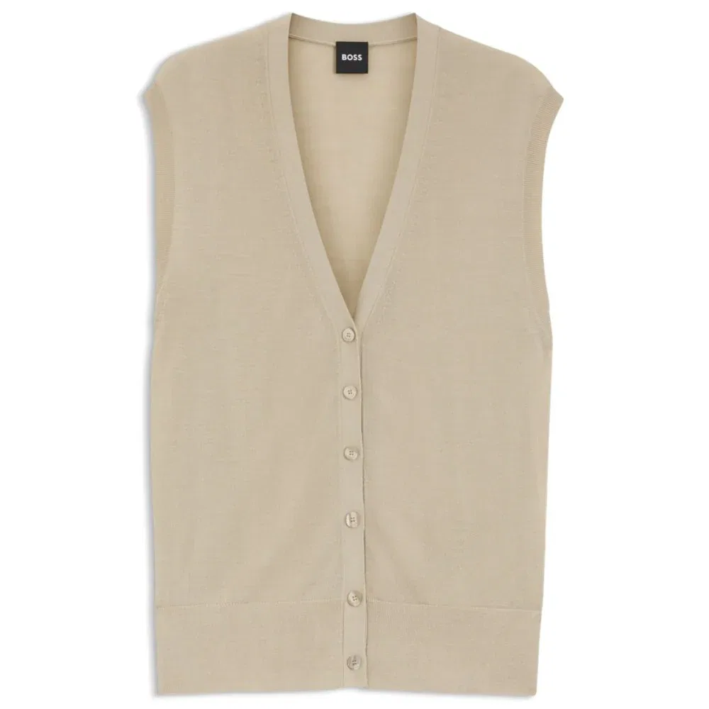 Knitted vest with merino wool BOSS, светло-бежевый