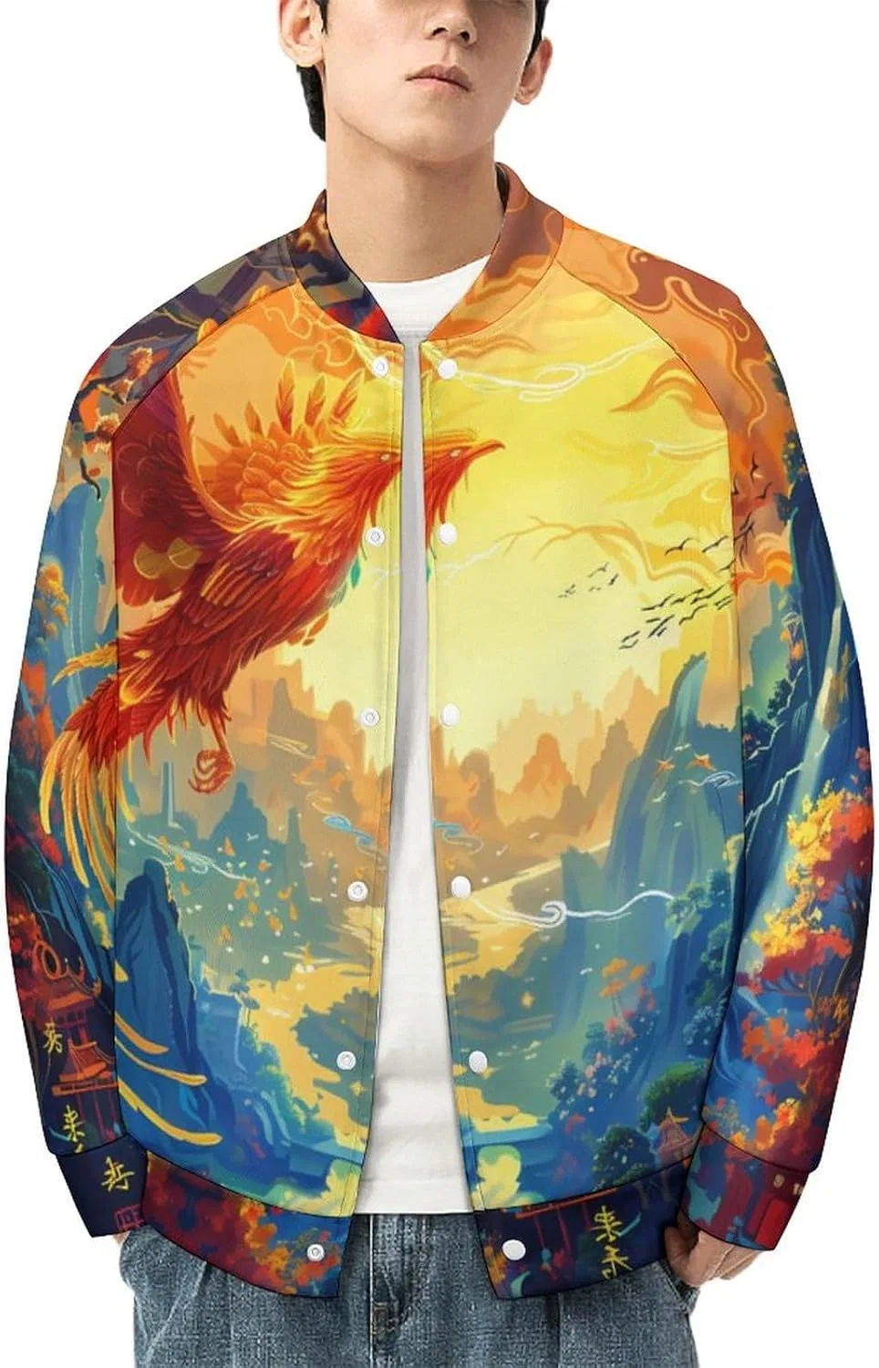 Куртка-бомбер Flying Dragon Phoenix Bird для мужчин, легкая, повседневная, в стиле бейсбольной куртки-бомбера — фото 3