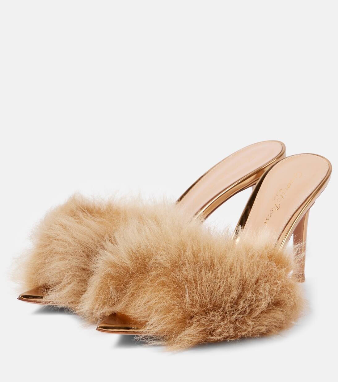 Заостренные кожаные мюли с отделкой из овчины Gianvito Rossi, цвет desert+mekong — фото 4