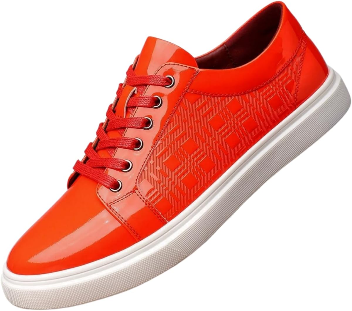 

Мужские кеды Santimon из лакированной кожи с шнуровкой, геометрическим дизайном и плоской подошвой, красный