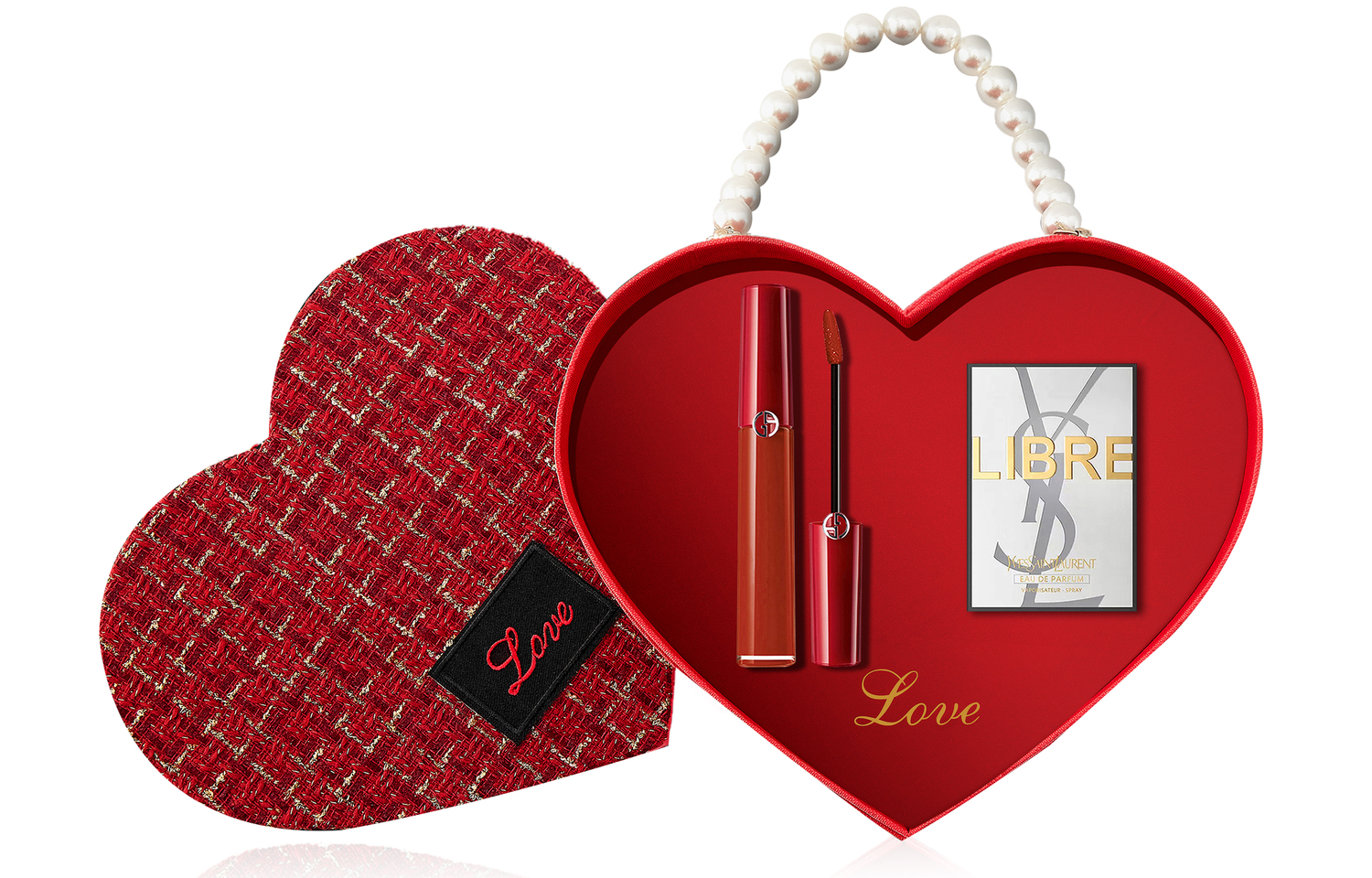 

набор косметики для женщин на китайский день святого валентина GIORGIO ARMANI, красный tube liquid lipstick #415 versatile hawthorn красный+libre eau de toilette 1.2ml