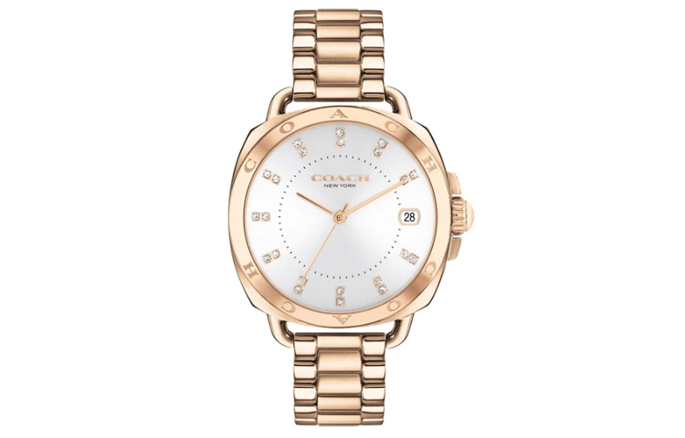 

Наручные часы кварцевый механизм стальной браслет 34 мм серебристый циферблат женские часы COACH