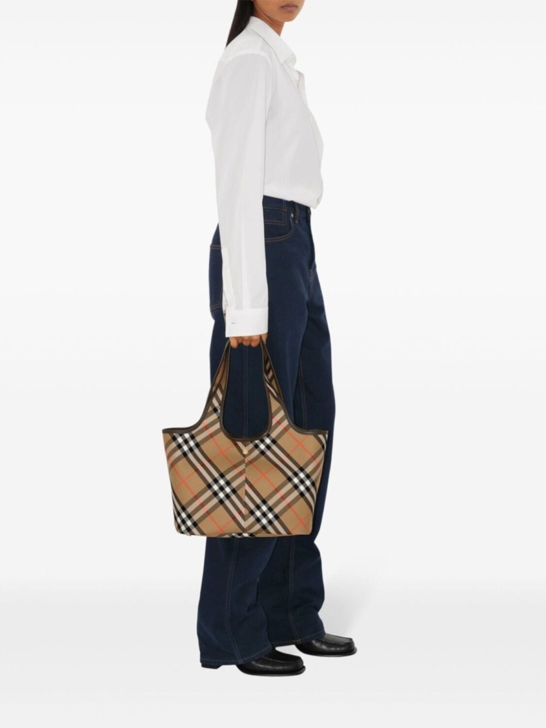 Маленькая сумка-тоут Burberry в клетку, нейтральный цвет — фото 2