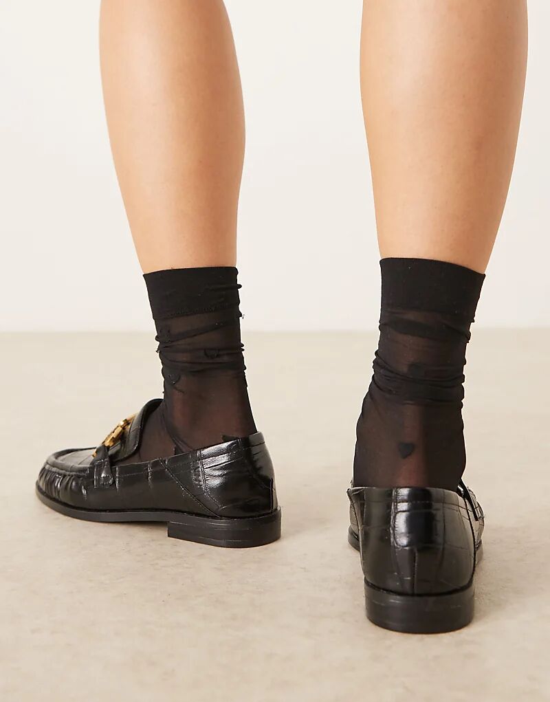 Черные лоферы Melrose с цепочкой и рюшами из крокодиловой кожи ASOS DESIGN — фото 4