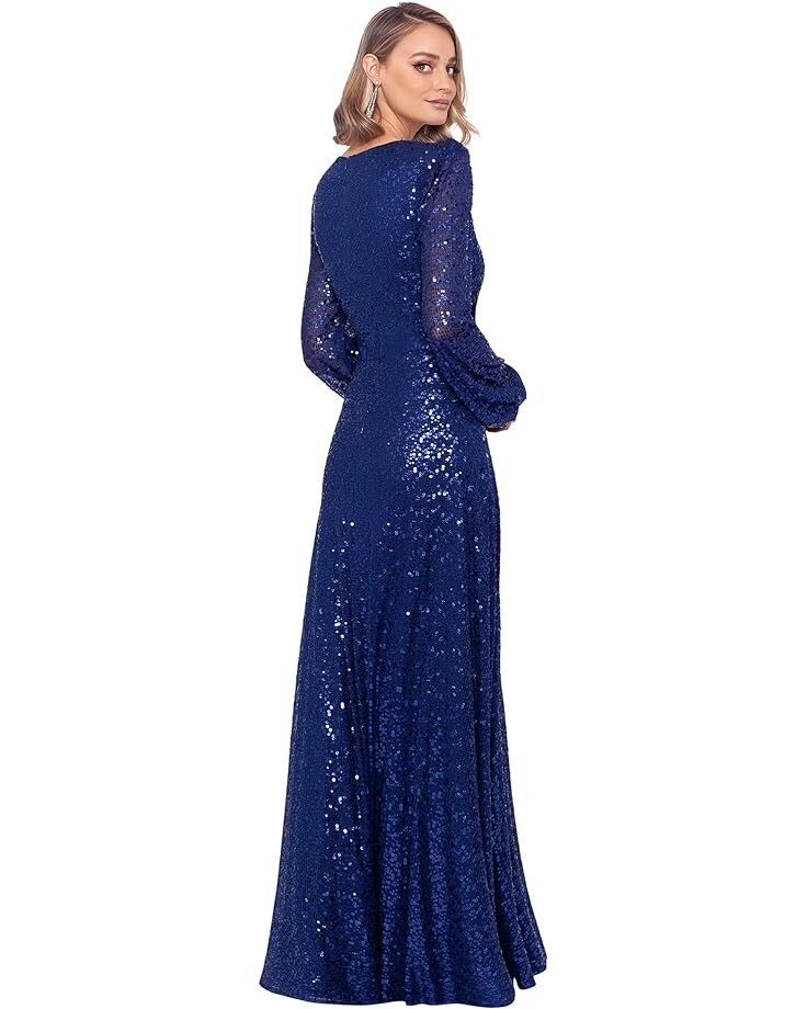 

Платье XSCAPE Long Sleeve Long V-Neck Sequin Gown, цвет Royal/Clear
