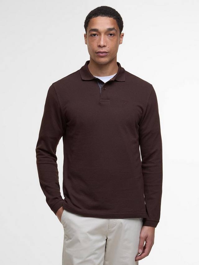 

Хлопковая поло с длинным рукавом классического кроя в клетку пике Barbour, Dark Oak