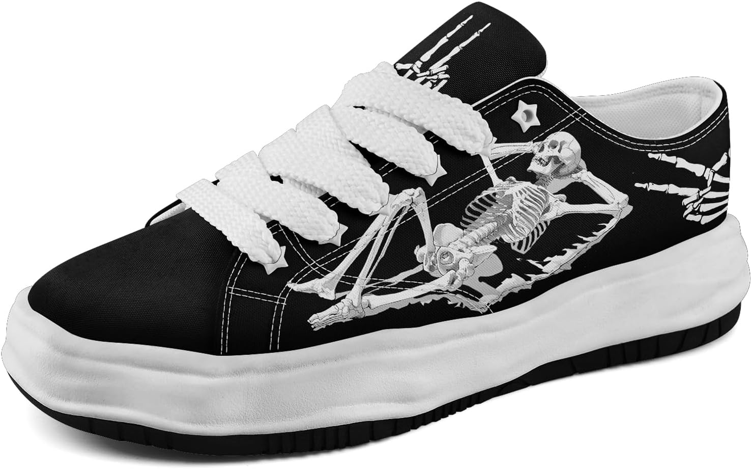 

Кеды на низкой подошве для мужчин и женщин, яркие с черепом, легкие и удобные для прогулок Coolcustomize, белый/черный