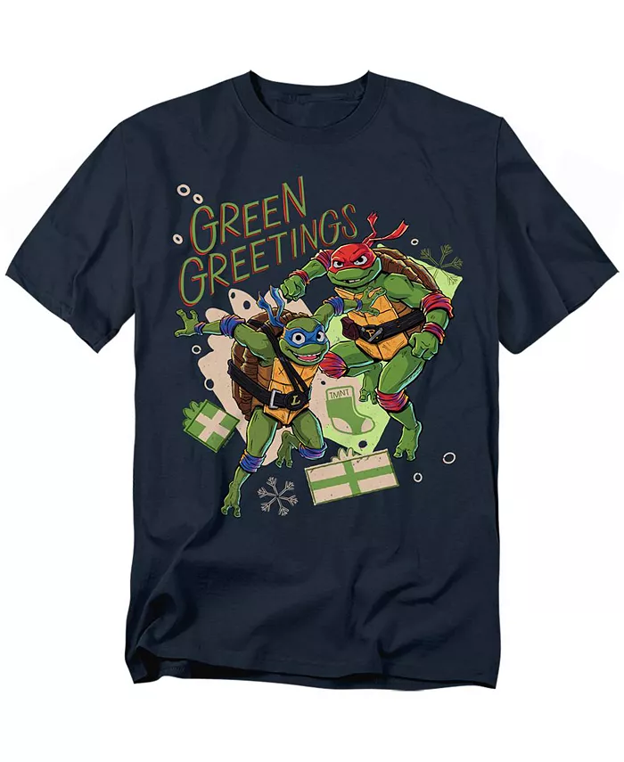 

Футболка Big & Tall TMNT Mutant Mayhem с новогодними поздравлениями Leonardo и Raphael Teenage Mutant Ninja Turtles, синий