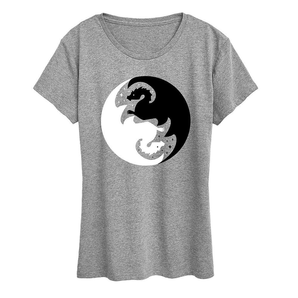 

Женская футболка с рисунком Yin Yang Dragons Licensed Character, цвет Heather Gray