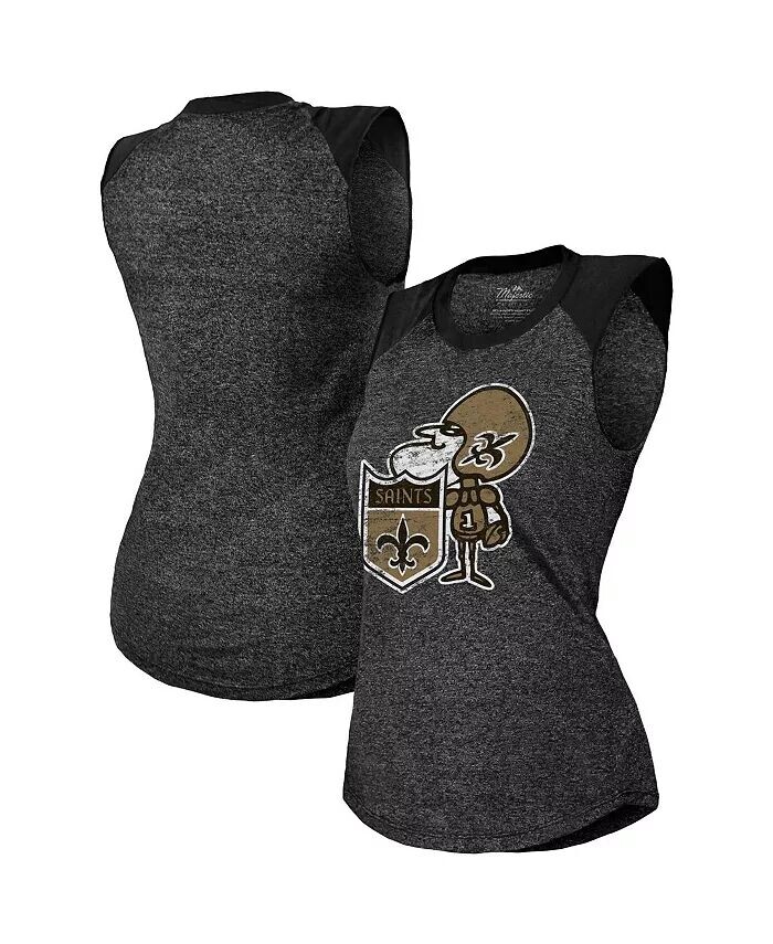 

Женская черная майка-топ New Orleans Saints Retro Tri-Blend Raglan Muscle Majestic