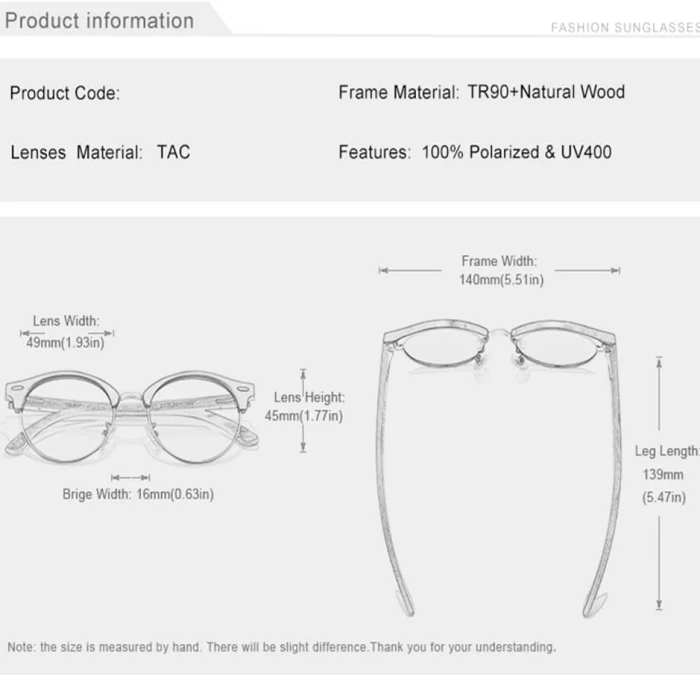 

Солнцезащитные очки ручной работы из черного орехового дерева для мужчин и женщин, поляризованные, с зеркальной защитой, защита от УФ-излучения UV400 MTZJH, Black