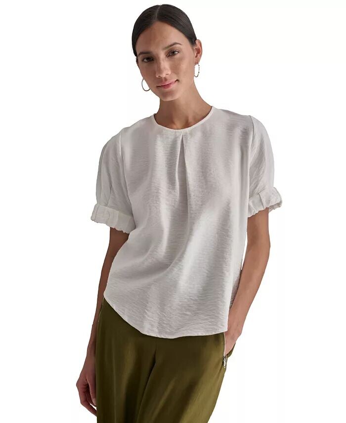 

Женская плиссированная блузка с пышными рукавами DKNY, слоновая кость