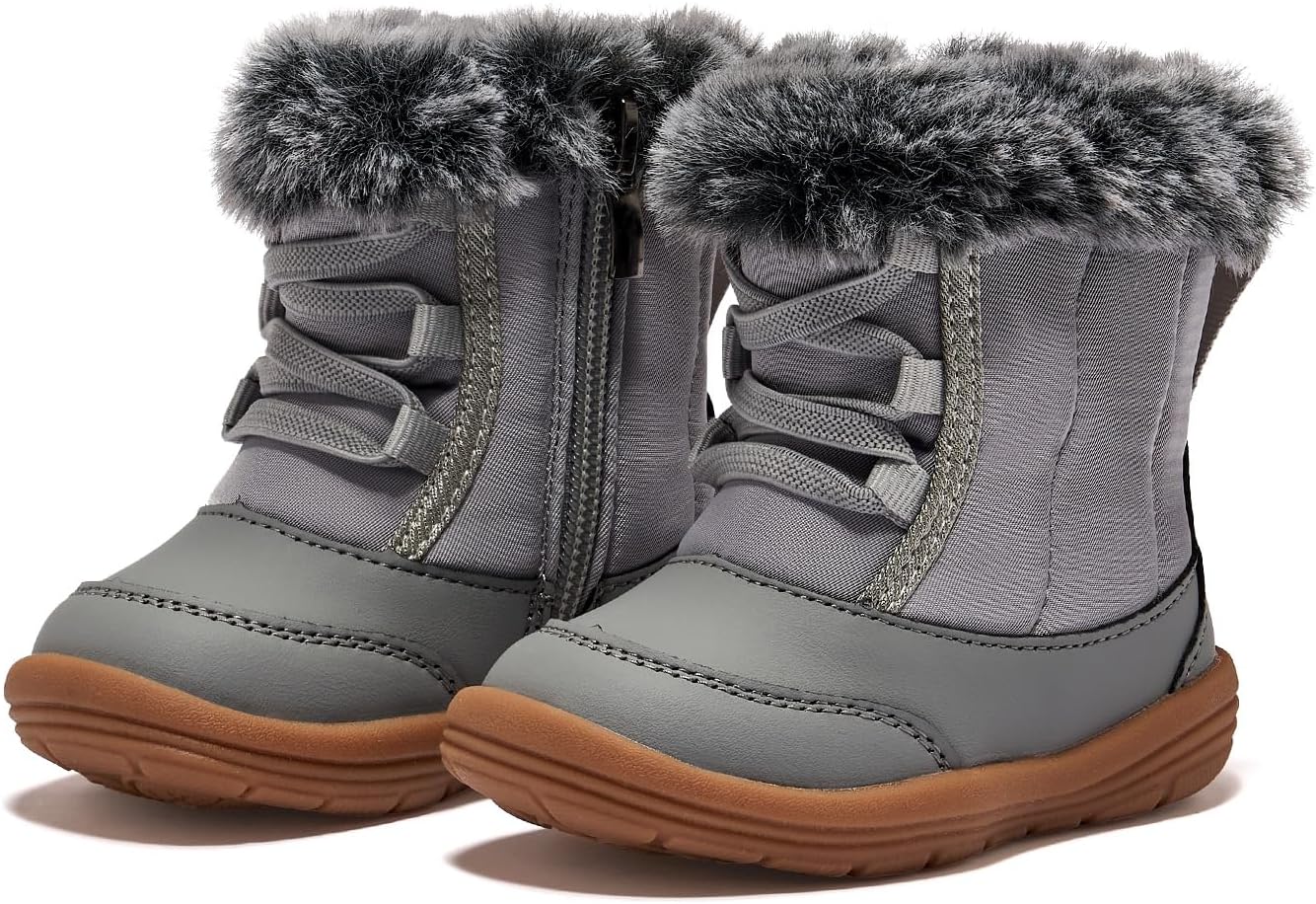 

BMCiTYBM Детские зимние сапожки для малышей Мальчики Девочки Теплые зимние ботинки Высокие ботиночки с искусственным мехом для холодной погоды на улицу, Pure Grey