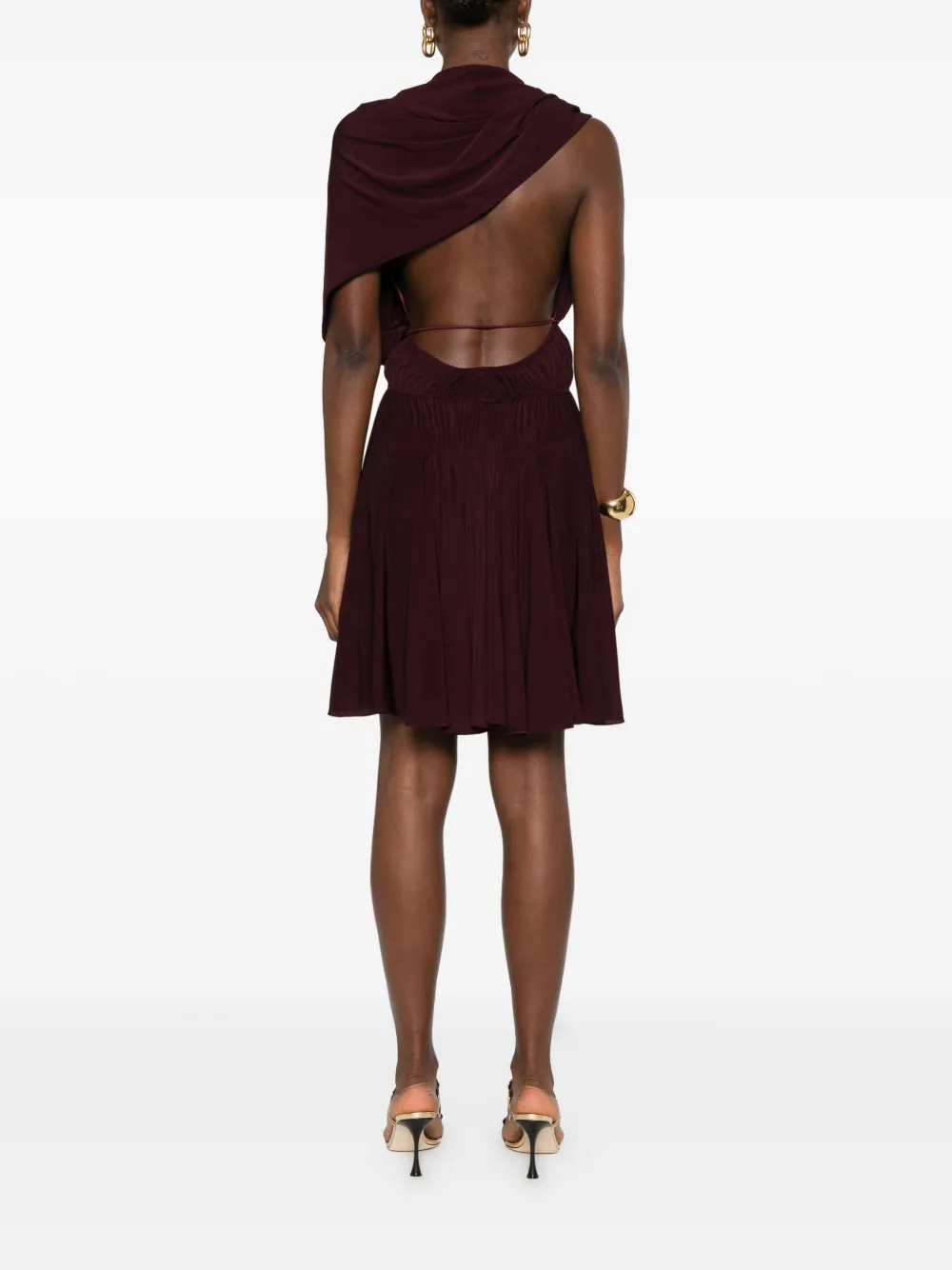 Платье дневное с V-образным вырезом и сборками Alaïa, красный — фото 4