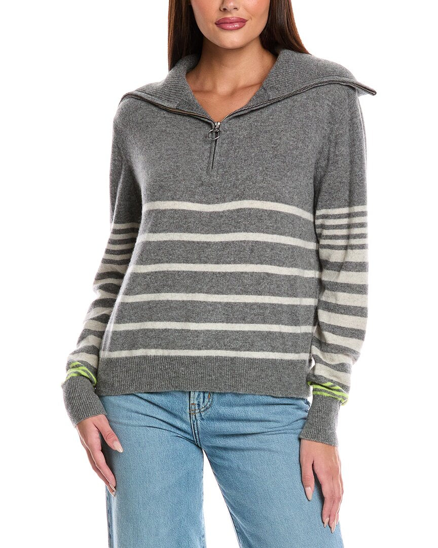 

Кашемировый топ-поло Brodie Cashmere Sabrina Stripe Zip, серый