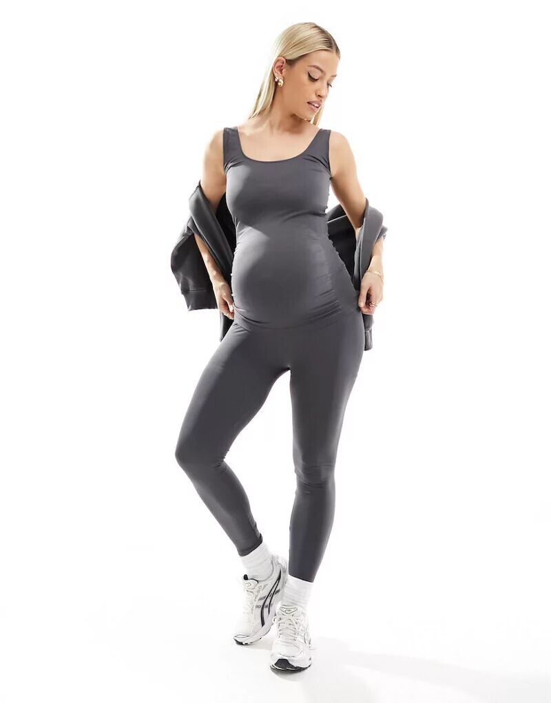 

Серые однотонные бесшовные леггинсы Mamalicious Maternity Mama.licious
