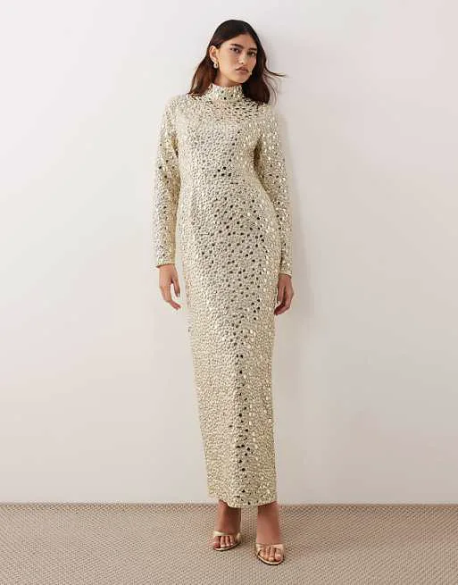 

Текстурное платье макси с высоким воротником и длинными рукавами ARRANGE