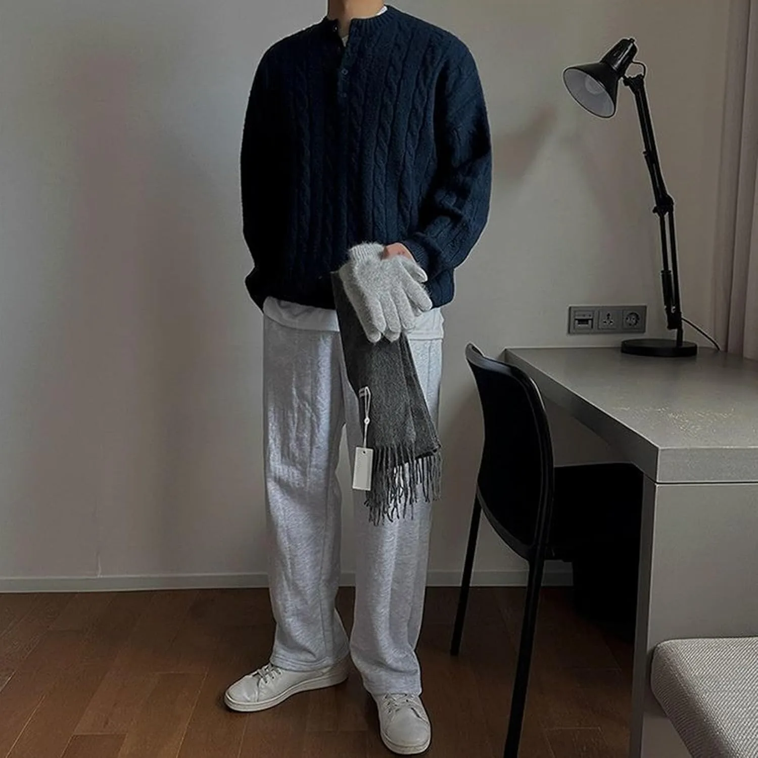 Мужской повседневный свитер-хенли Slim Knit с длинным рукавом — фото 4