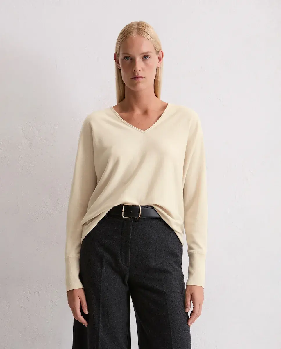 

Женский оверсайз джемпер из тонкой мягкой пряжи из смеси новой шерсти и вискозы MARC O'POLO, бежевый