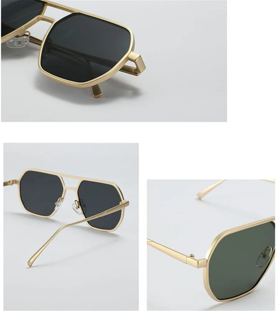 

Металлические солнцезащитные очки с двойной перемычкой для мужчин и женщин, защита от ультрафиолета UV400, для вождения и езды на велосипеде UYPTK, Golden Grey