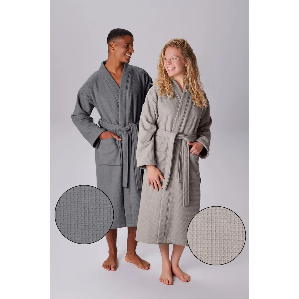 

Мой домашний унисекс-халат Merida, вафельное плетение, премиальное качество, 500 г/м², утренний халат 1 шт., гостиничный халат, плотное качество, размеры S-2XL, также идеально для сауны и спа My Home, светло-серый